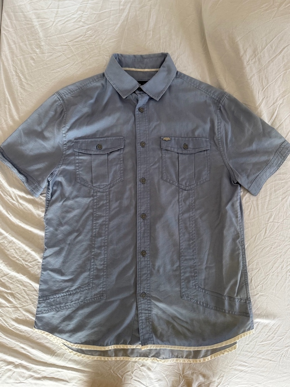 Armani Men's Short-Sleeve Button-Up Shirt in Light Blue